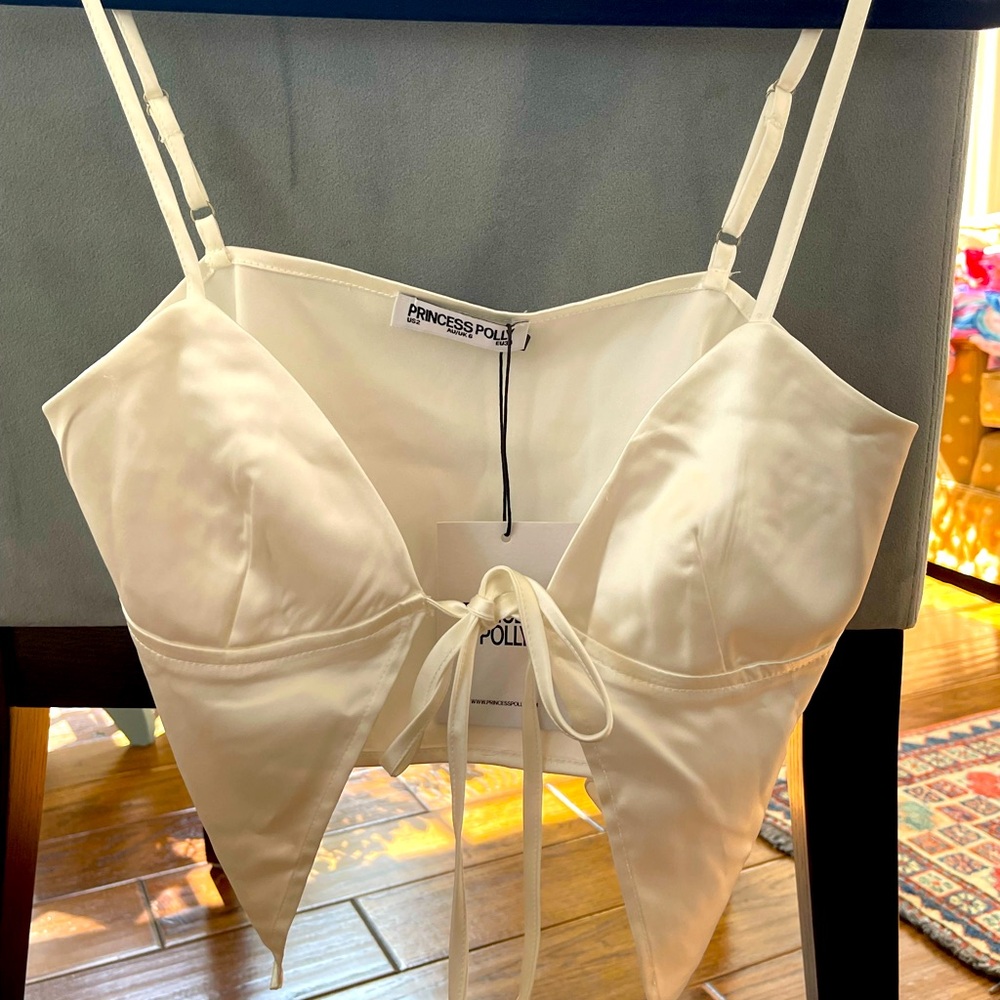 Princess Polly Cream Satin Tie-Front Bralette